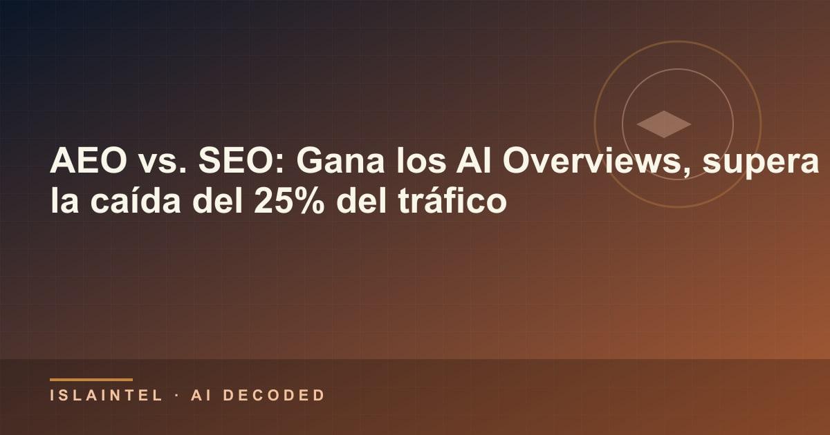 AEO vs. SEO: Gana los AI Overviews, supera la caída del 25% del tráfico — Portada del blog de IslaIntel sobre inteligencia artificial y automatización